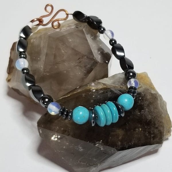 Bracelet - Turquoise, Quartz, Hematite - 6.5 in