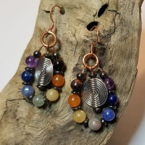 Earrings - Chakra with Silver Spiral Disk