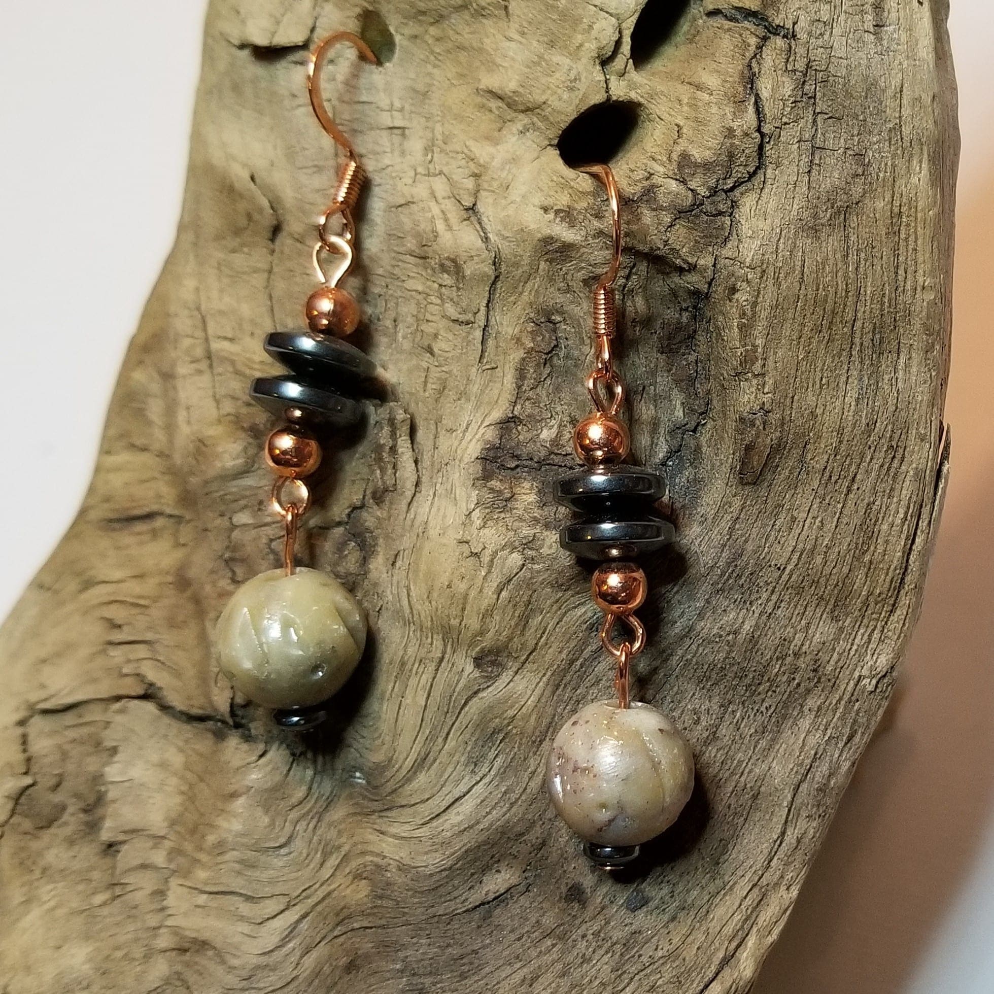 Earrings - Soapstone, Hematite, Copper