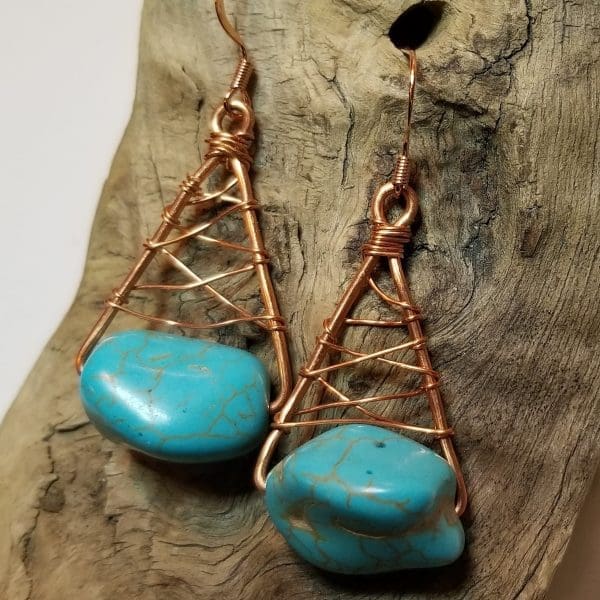 Earrings - Turquoise and Copper Wrapped