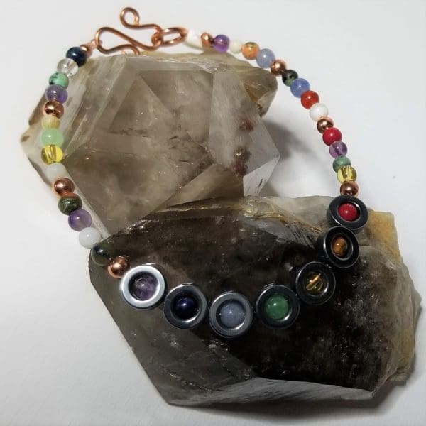 Bracelet - Seven Chakras with Small Hematite Circles