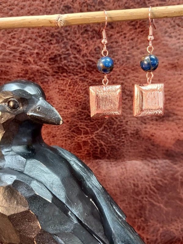 Earrings - Sapphire Impression Jasper with Copper Square Bead