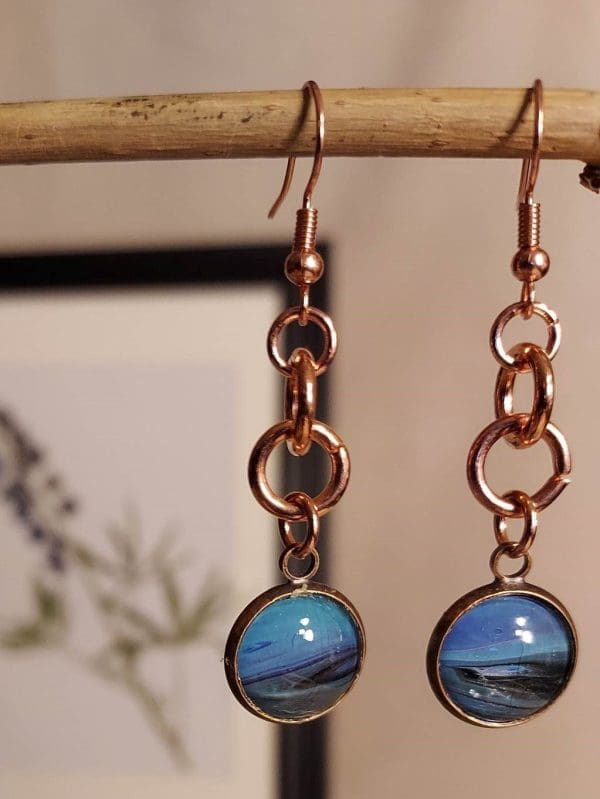 Earrings - Painted Glass with Copper Rings