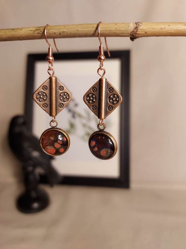 Earrings - Painted Glass with Copper Plated Bead