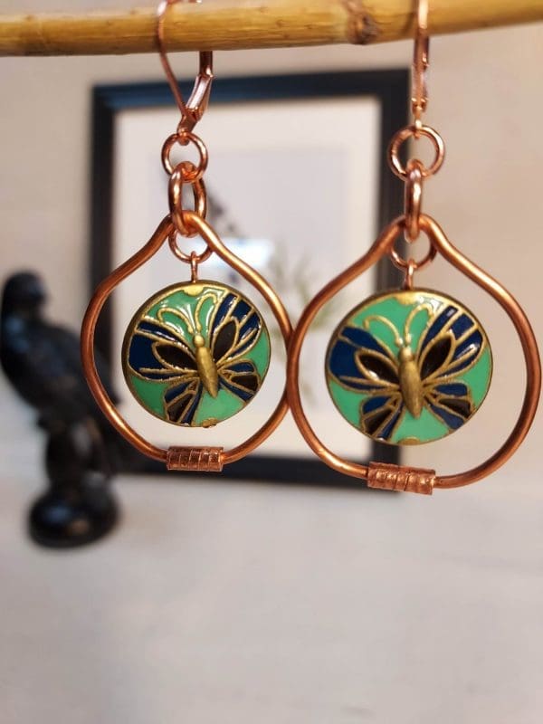 Earrings - Copper Bell Hoop and Butterflies
