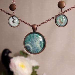 Earring and Pendant Set - Painted Glass with Bronze Hematite