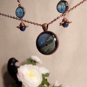 Earring and Pendant Set - Painted Glass with Bell Flowers