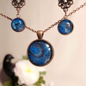 Earring and Pendant Set - Painted Glass with Filigree Bead