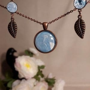 Earring and Pendant Set - Painted Glass with Copper Plated Leaves